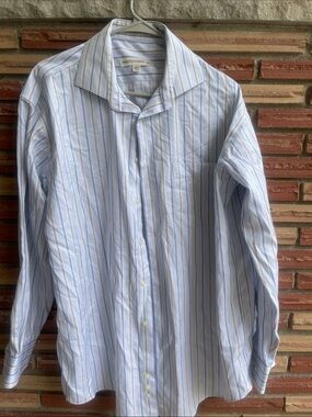 Pronto Uomo Blue and Brown Striped Men's Dress Shirt